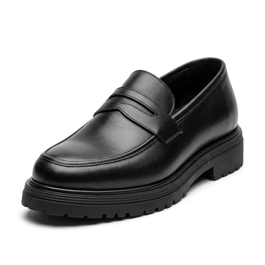 Black Leather Chunky Penny Loafers