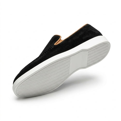 Men's Black Suede Loafers | White Rubber Sole