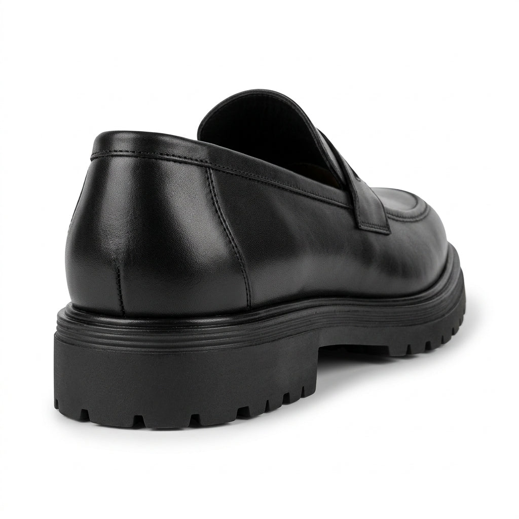 Black Leather Chunky Penny Loafers