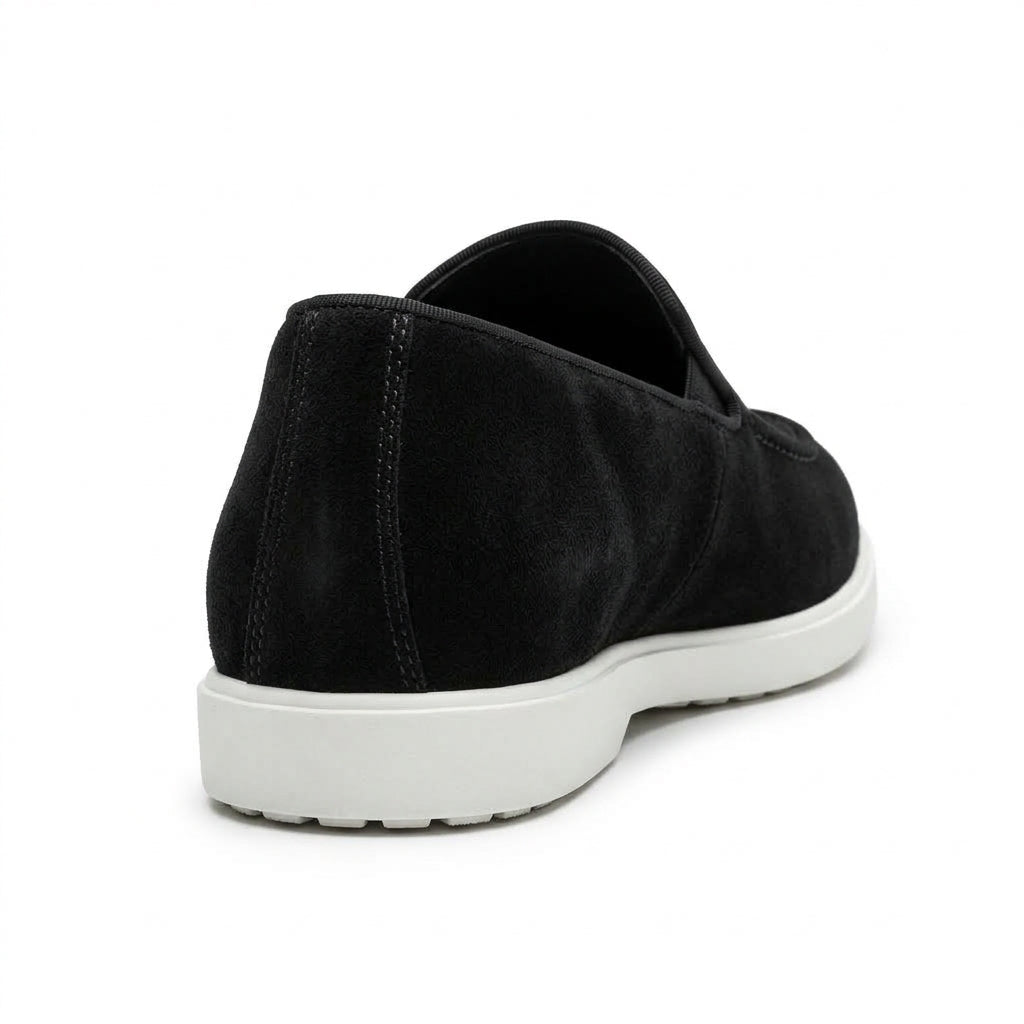 Men's Black Suede Loafers | White Rubber Sole